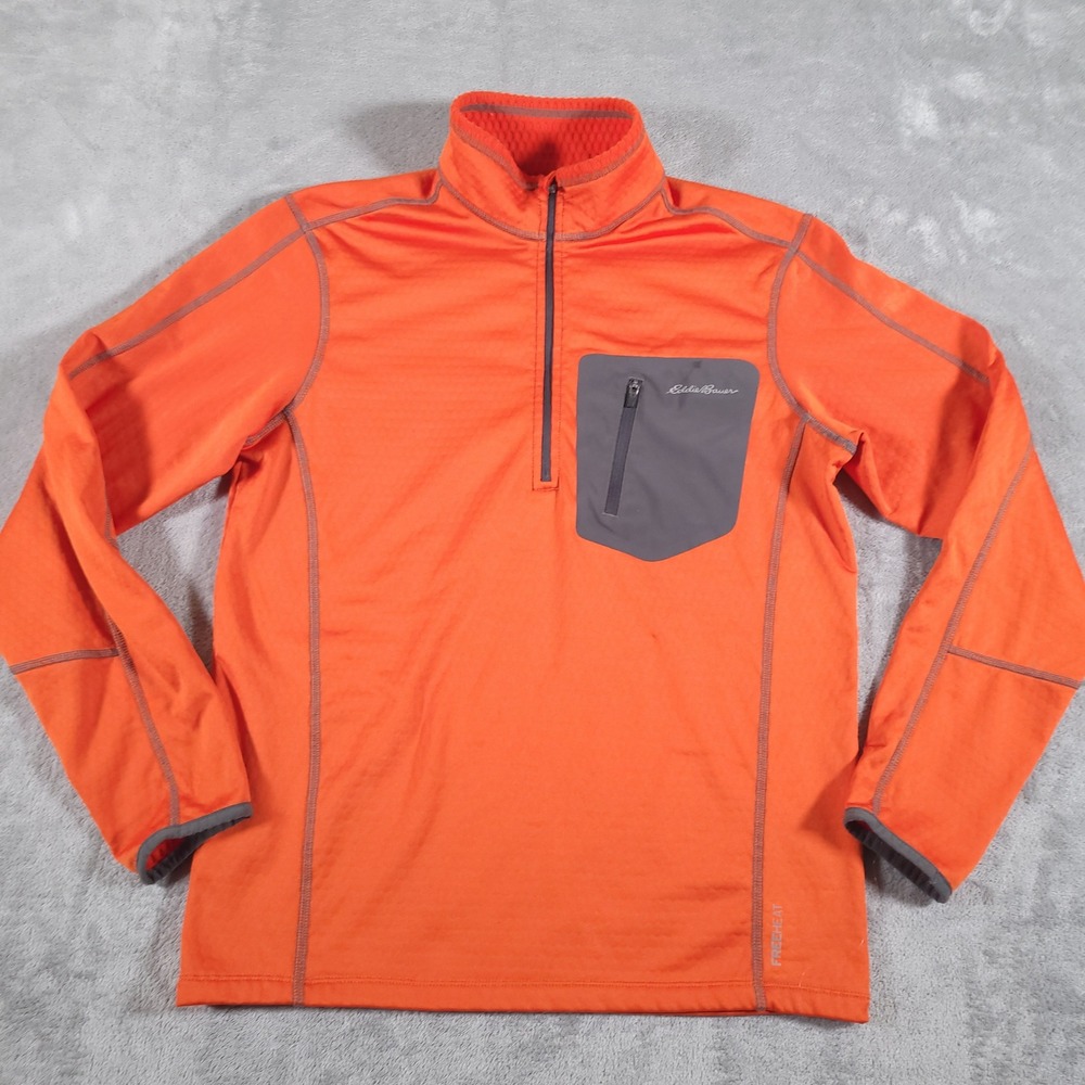 Eddie Bauer 1/4 Zip Pullover Mens S Orange FreeHeat Active Fit Outdoor Hiking